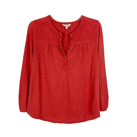 Lucky Brand Embroidered V-Neck Long Sleeve Top in Red Size Medium - Picture 3 of 9